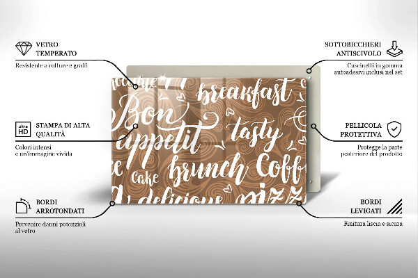 Üveg vágódeszka Bon appetit feliratok