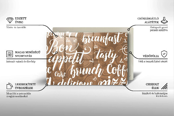 Üveg vágódeszka Bon appetit feliratok