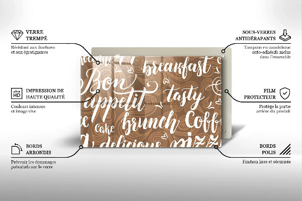 Üveg vágódeszka Bon appetit feliratok