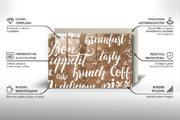 Üveg vágódeszka Bon appetit feliratok