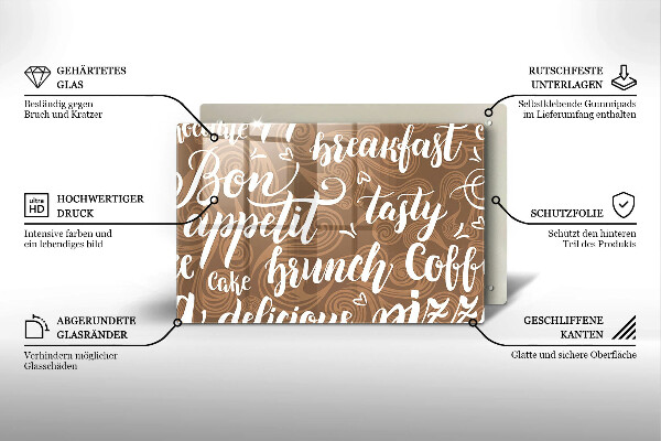 Üveg vágódeszka Bon appetit feliratok