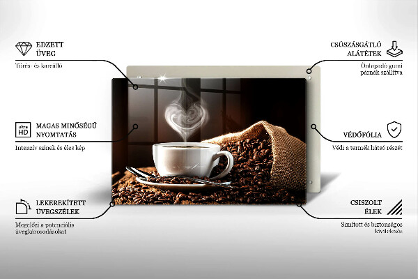 Üveg vágódeszka Kávé és egy csésze