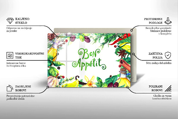 Üveg vágódeszka Bon Appetit felirat