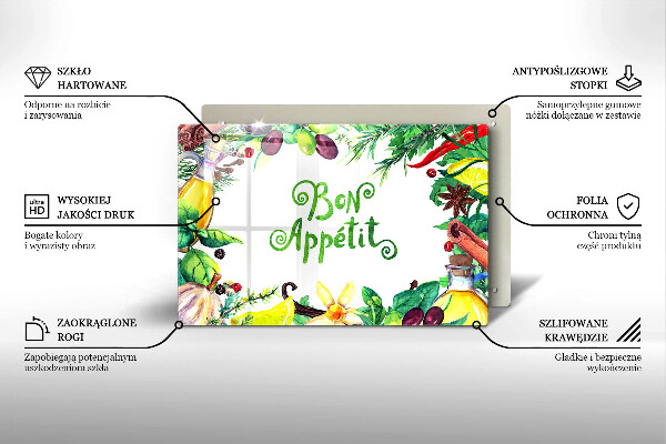 Üveg vágódeszka Bon Appetit felirat