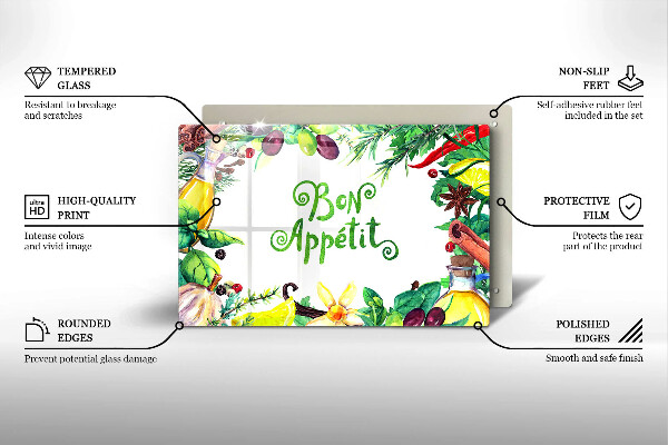 Üveg vágódeszka Bon Appetit felirat