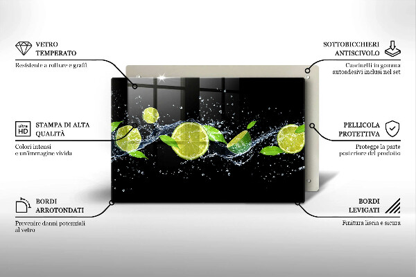 Üveg vágódeszka Lime mentavíz