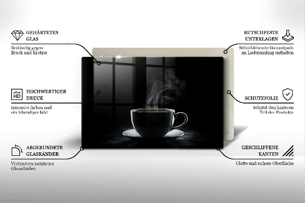 Üveg vágódeszka Forró csésze kávé