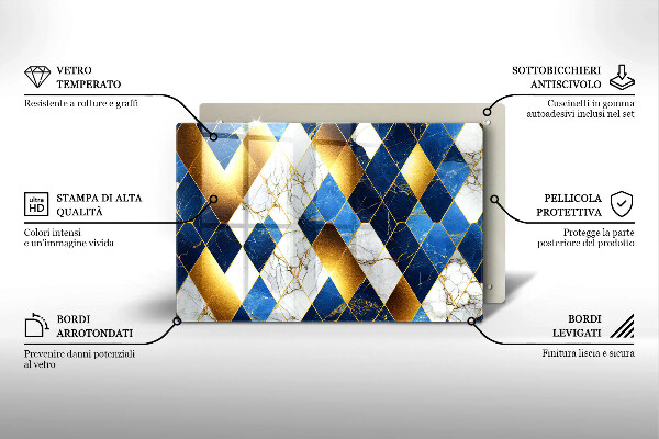 Üveg vágódeszka Arany márványrombuszok