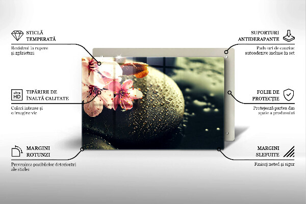 Üveg vágódeszka Virágok zen kövek