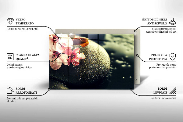 Üveg vágódeszka Virágok zen kövek