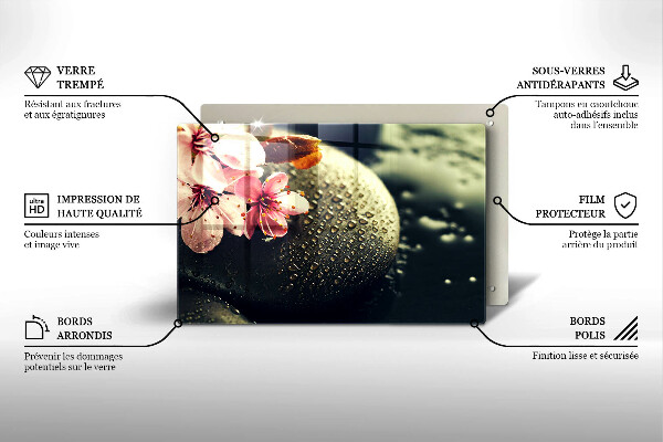 Üveg vágódeszka Virágok zen kövek