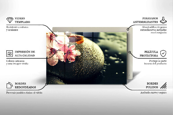 Üveg vágódeszka Virágok zen kövek