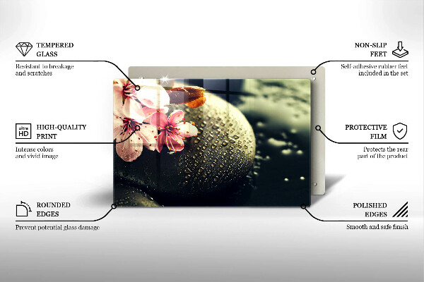 Üveg vágódeszka Virágok zen kövek