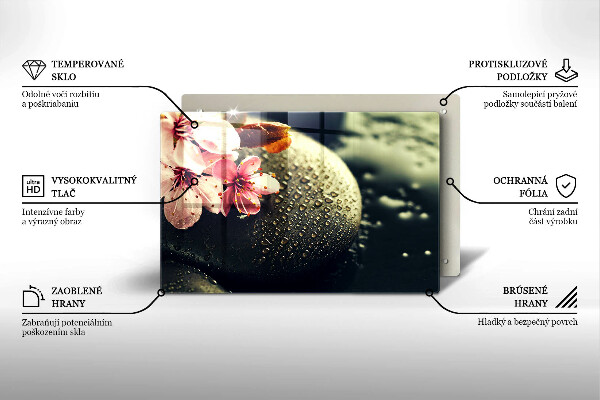 Üveg vágódeszka Virágok zen kövek