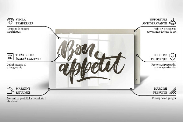 Üveg vágódeszka Bon Appetit felirat