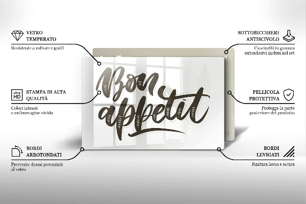 Üveg vágódeszka Bon Appetit felirat