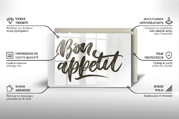 Üveg vágódeszka Bon Appetit felirat