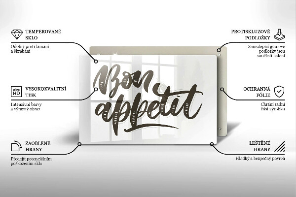 Üveg vágódeszka Bon Appetit felirat