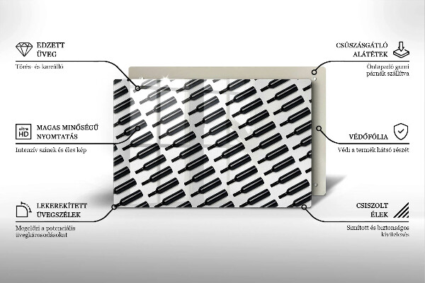 Üveg vágódeszka Fekete borosüvegek