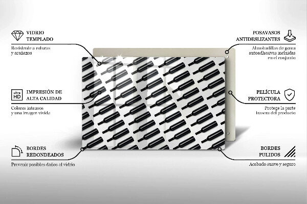 Üveg vágódeszka Fekete borosüvegek