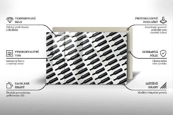 Üveg vágódeszka Fekete borosüvegek