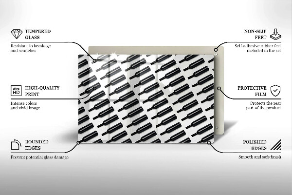 Üveg vágódeszka Fekete borosüvegek