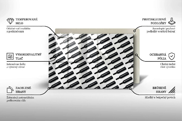 Üveg vágódeszka Fekete borosüvegek