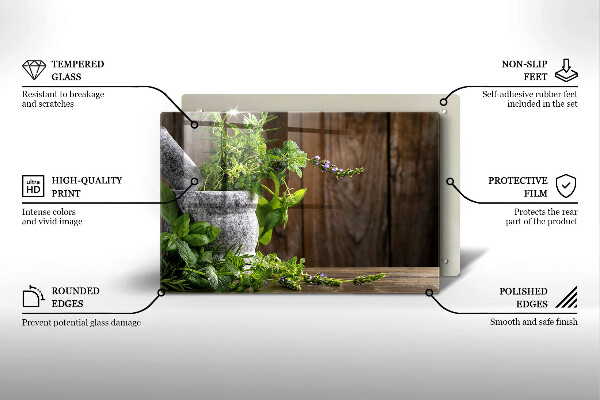 Üveg vágódeszka Zöld gyógynövények