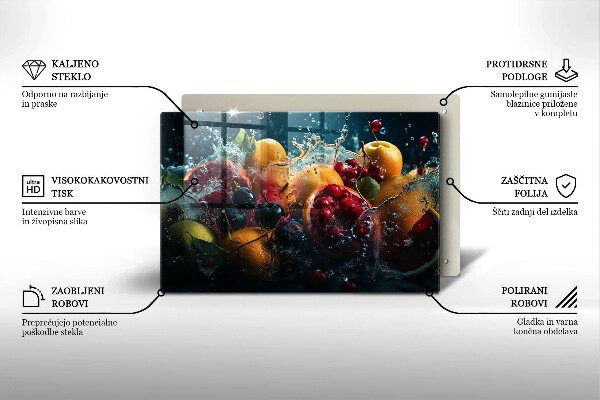 Üveg vágódeszka Gyümölcsök vízben