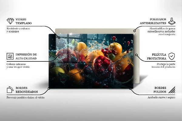 Üveg vágódeszka Gyümölcsök vízben