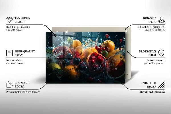 Üveg vágódeszka Gyümölcsök vízben