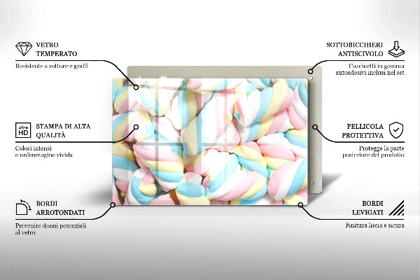 Üveg vágódeszka Színes mályvacukor