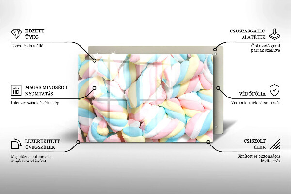 Üveg vágódeszka Színes mályvacukor
