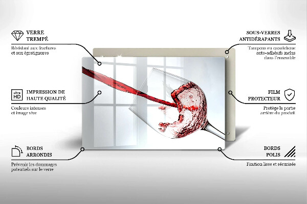 Üveg vágódeszka vörösbor
