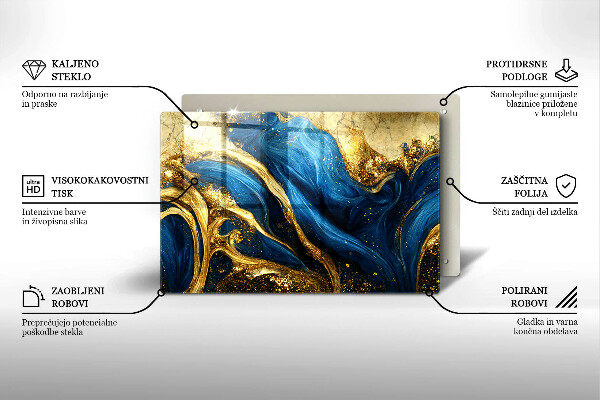 Üveg vágódeszka Kék és arany márvány