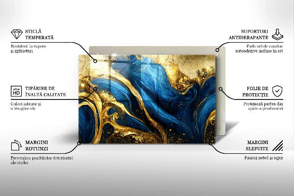 Üveg vágódeszka Kék és arany márvány