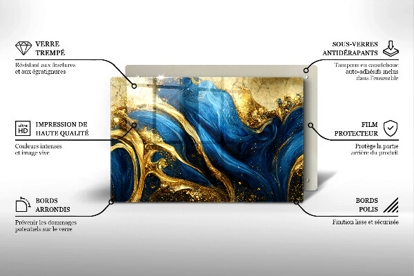 Üveg vágódeszka Kék és arany márvány