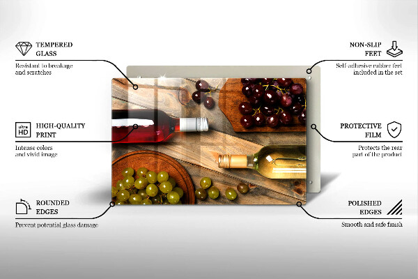 Üveg vágódeszka Borosüvegek és szőlő