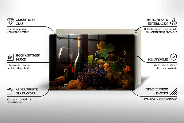 Üveg vágódeszka Pohár bor és szőlő