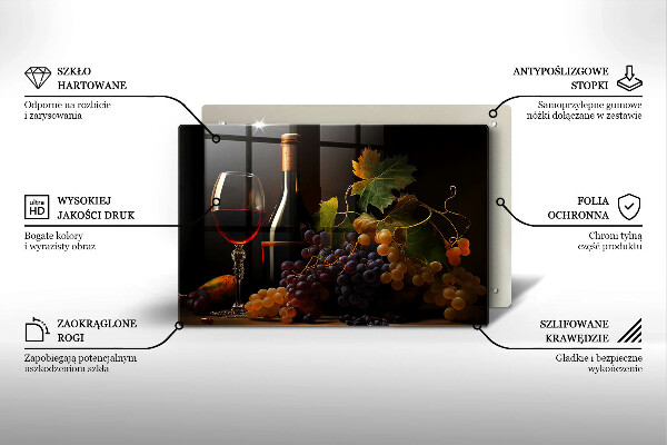 Üveg vágódeszka Pohár bor és szőlő