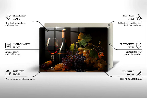 Üveg vágódeszka Pohár bor és szőlő