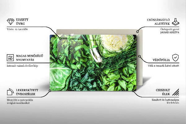 Üveg vágódeszka Zöld zöldségek