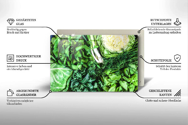 Üveg vágódeszka Zöld zöldségek
