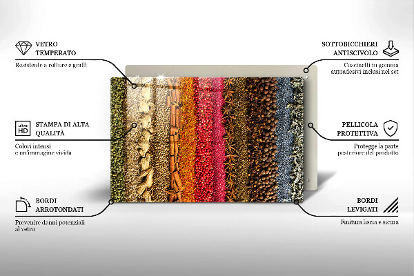 Üveg vágódeszka Színes fűszerek