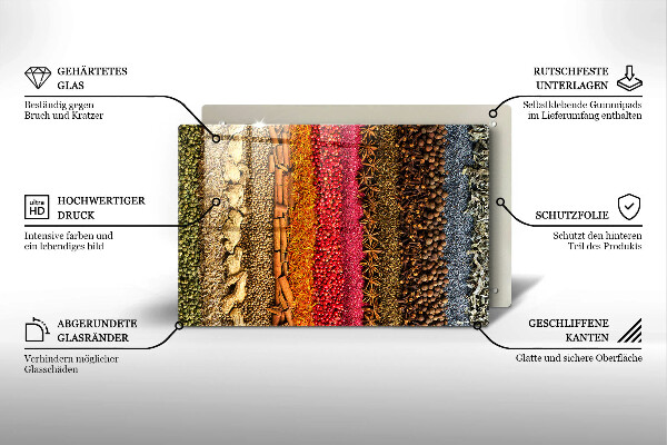 Üveg vágódeszka Színes fűszerek