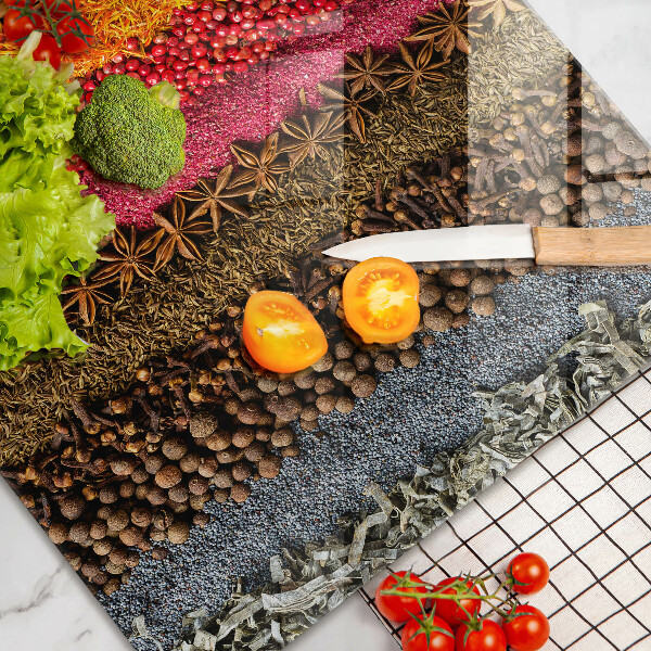 Üveg vágódeszka Színes fűszerek