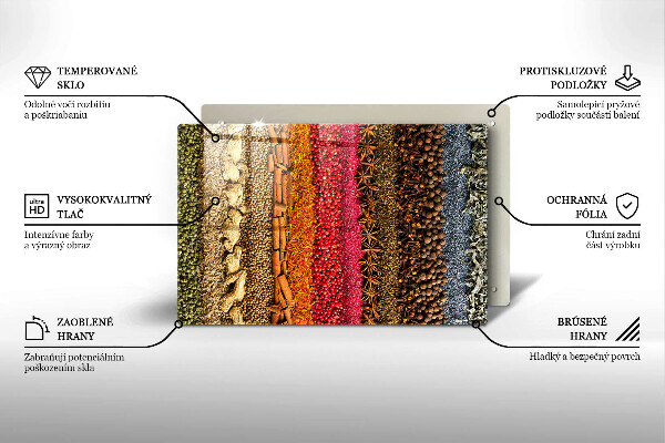 Üveg vágódeszka Színes fűszerek