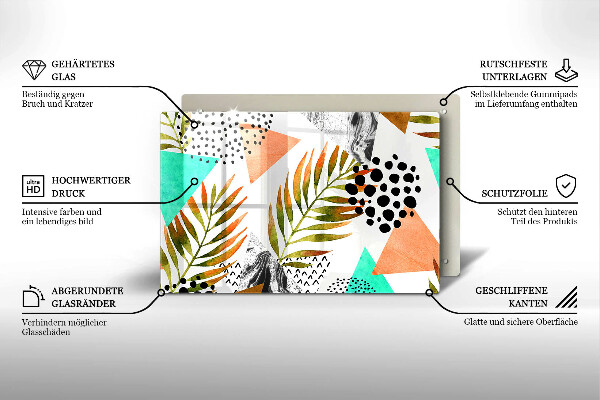 Üveg vágódeszka Boho levelek minta