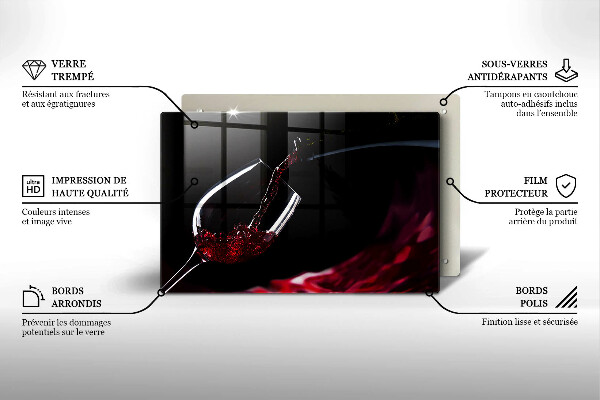 Üveg vágódeszka Egy pohár vörösbor