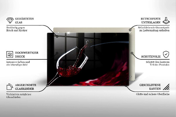Üveg vágódeszka Egy pohár vörösbor